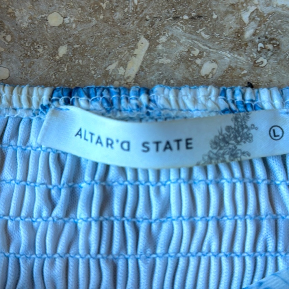 Altar'd State Blue and White Smocked Romper - Picture 3 of 3